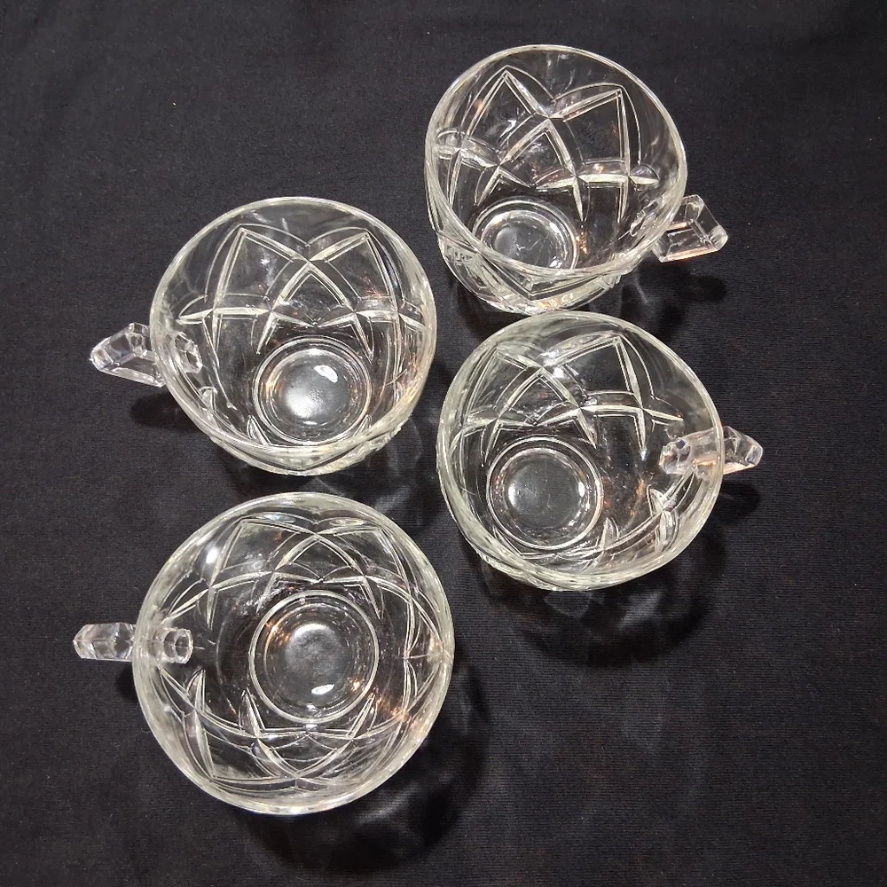 Vintage Colony Diamond Block Lattice Clear Glass Teacups Punch Pitman-Dreitzer